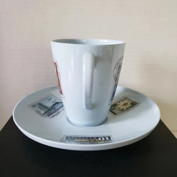 Unique Light Blue Postal Stamps Mini Tea Cup and Saucer. - Picture 3 of 10